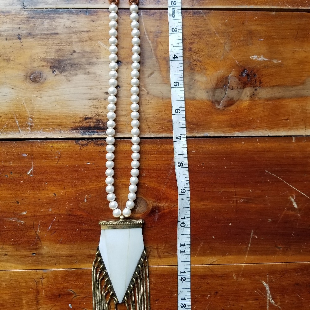 White Horn Pendant with golden Accents Necklace - Picture 15 of 16